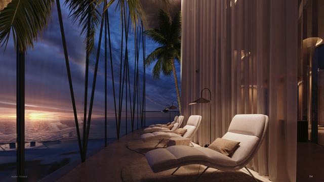 Terrace Loungers at Dusk — Bentley Residences Miami