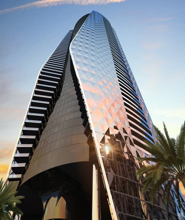 Tower Looking Up from the Arrival Plaza — Bentley Residences Miami