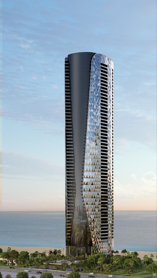 Diamond-Grid Facade Detail — Bentley Residences Miami