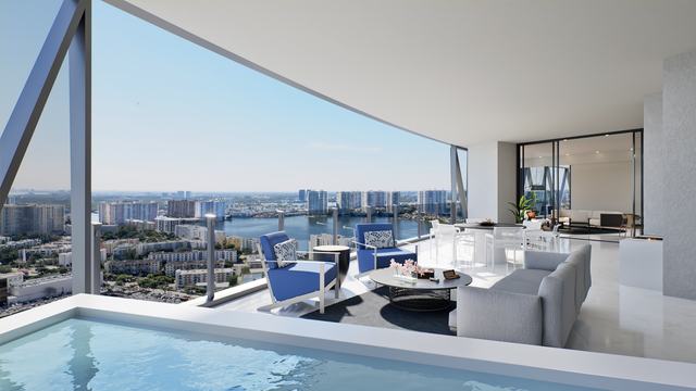 West Unit — Terrace with Pool — Bentley Residences Miami