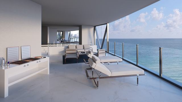 West Unit — Terrace with Bar — Bentley Residences Miami