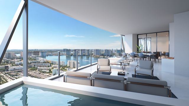 West Unit — Terrace Lounge Seating — Bentley Residences Miami